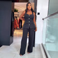 European and american cross-border women's fashion  summer new arrival: elegant square neck slim-fit button-down sleeveless top and high-waisted pants set