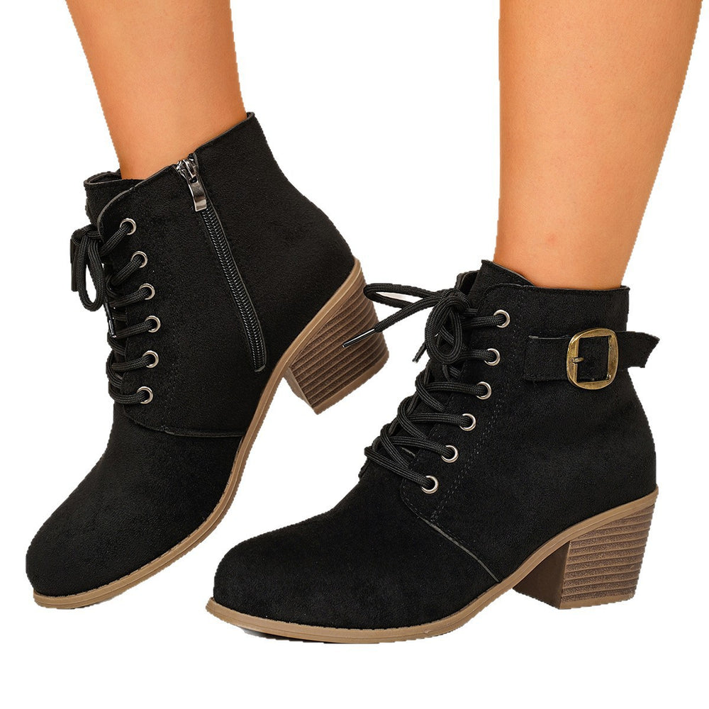 new arrival thick heel short boots women's nubuck leather boots side zipper belt buckle exportplus size women's boots wholesale