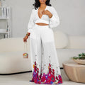 D440 independent station foreign trade wholesale v-neck chiffon lantern sleeve tops pleated wide-leg pants two-piece set fashion suit