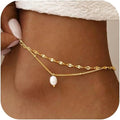 Fashion cross-border freshwater pearl pendant rope chain double layer stacked anklet exquisite foot jewelry freshwater pearl anklet