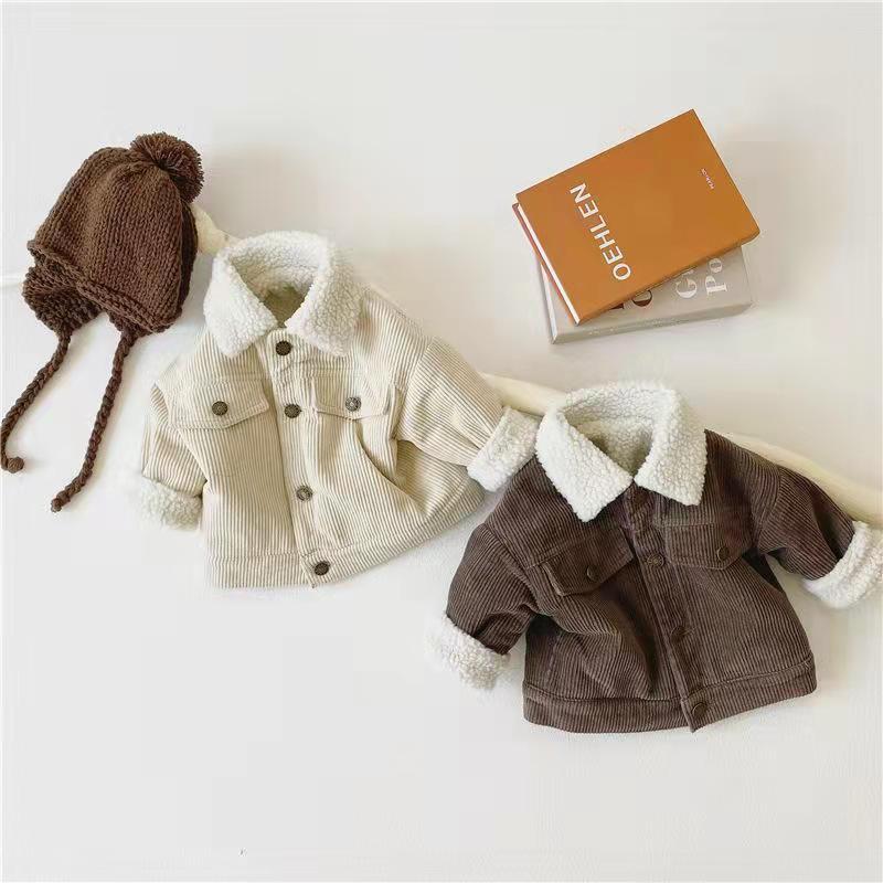 New children's winter coat: korean style, fleece-lined, extra thick lambswool top, baby corduroy outfit