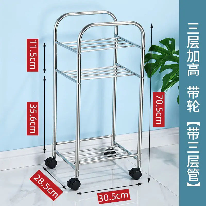 Stainless steel 2-layer trolley DIY Xiaohongshu with wheel rack basin frame bedroom multi-layer mobile storage cp