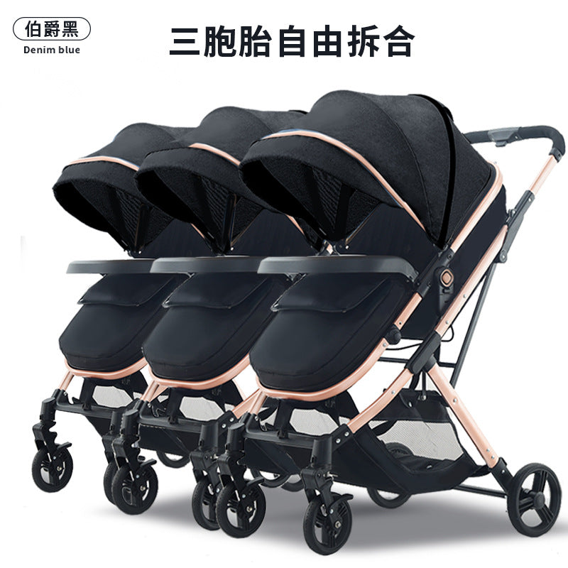 Wholesale double stroller: lightweight, high-view, convertible (sitting/reclining), detachable, foldable, twin baby pram
