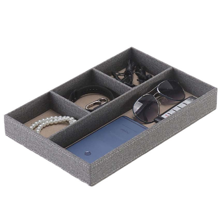 Desktop multi-purpose leather stationery storage tray PU material four-grid storage box pencil case with grid tray