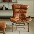 Retro genuine leather rocking chair oil wax leather lazy sofa metal accessible luxurycasual medieval style living room balcony casual lounge chair