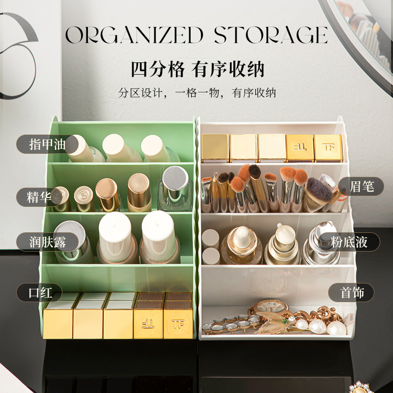 Love pen holder storage box, multi-functional makeup brush, lipstick, eyebrow pencil, grid rack, cosmetic storage cylinder, desktop.