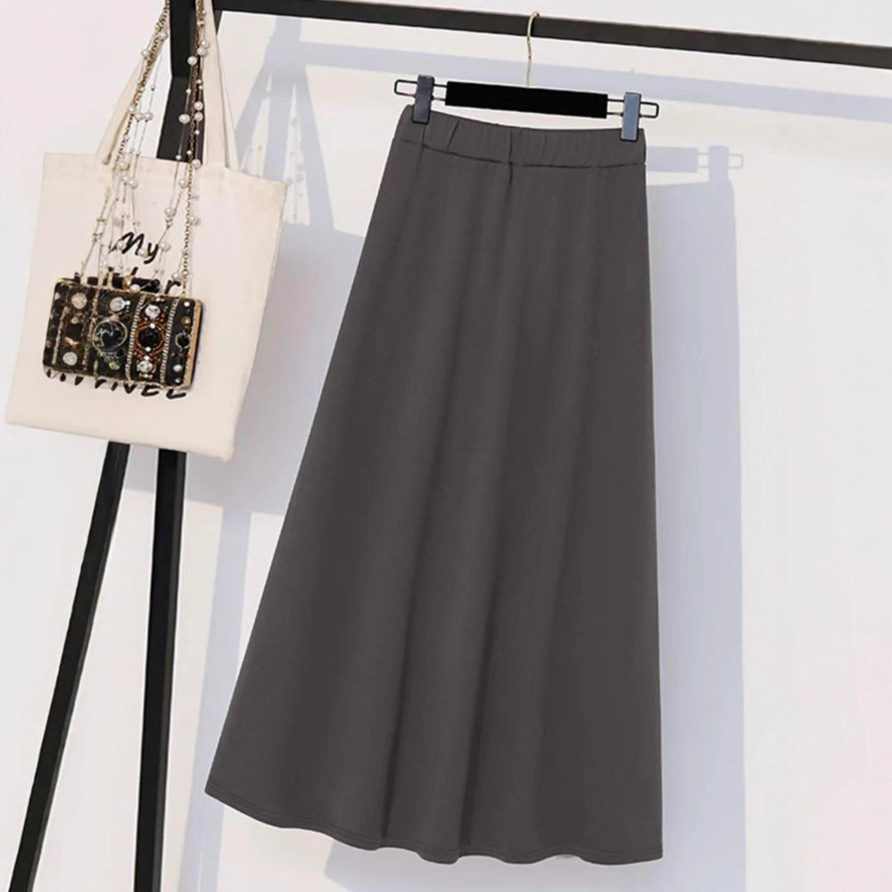 Japanese and korean lazy style asymmetrical square neck design gray dressfrenchclassy sense of wear long skirt suit