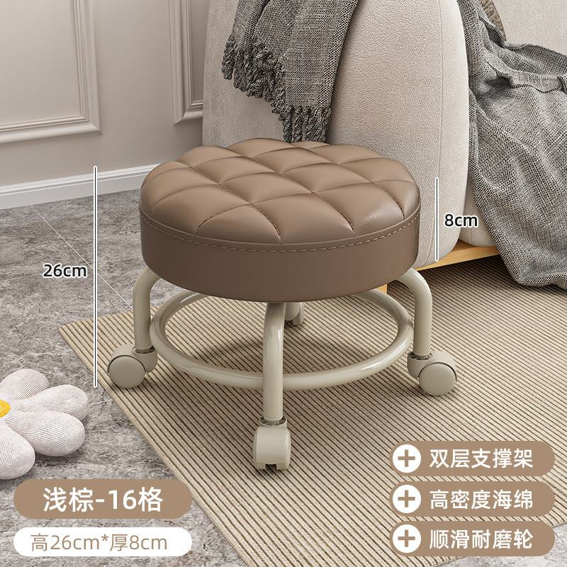 Swivel caster stool, portable shoe-changing stool for doorways, household living room and bedroom rolling stool, low stool with seamless edges, perfect for wiping floors and taking care of kids
