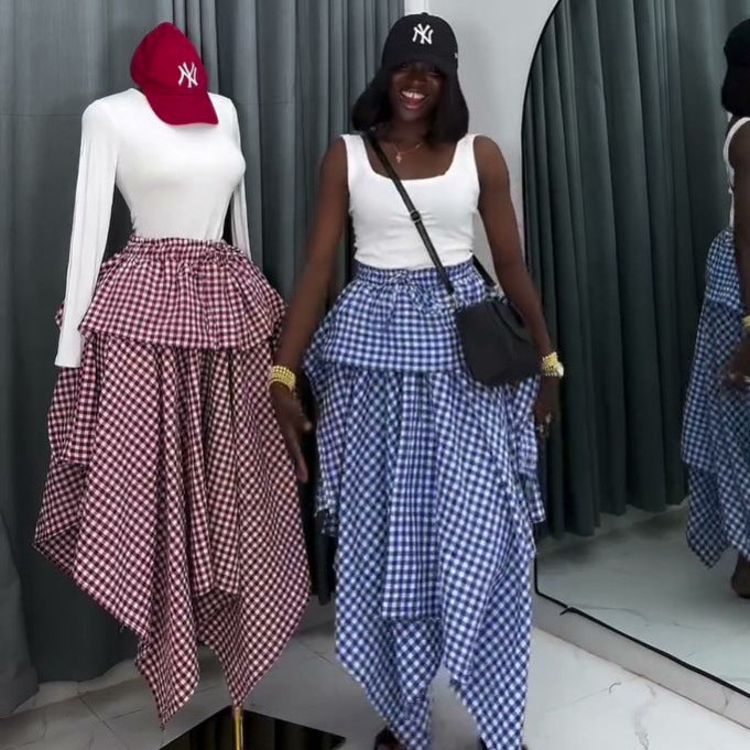 European and american cross-border women's fashion:  summer new arrival - high-waisted, asymmetrical tie-up casual a-line midi skirt