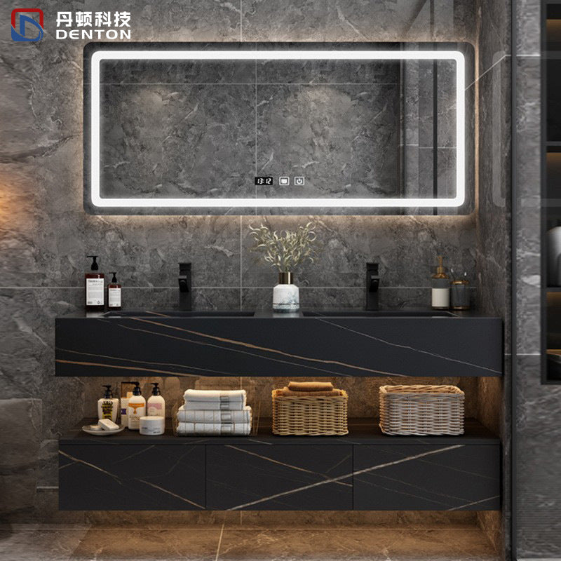Nordic rock slab integrated bathroom cabinet combination light luxury smart washstand bathroom face wash hands double basin bathroom cabinet