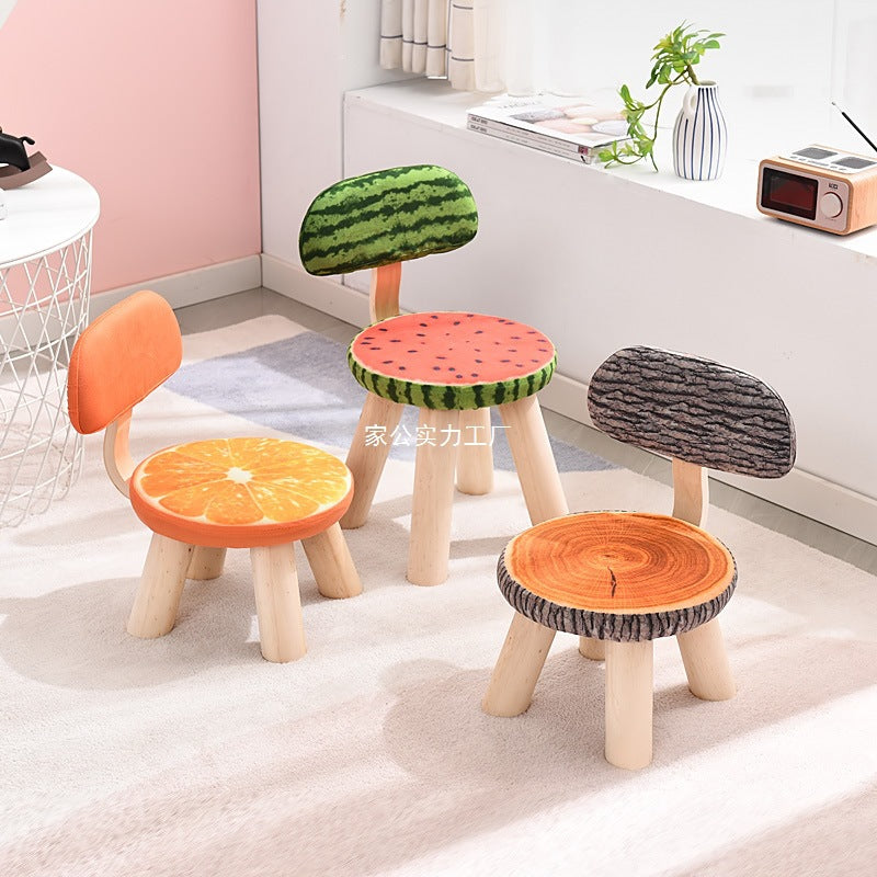 Adult fabric solid wood backrest small stool fruit creative home living room shoe change small stool round board stool chair