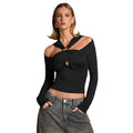 Fashionins cross-border fashion sense of design women's street style t-shirt spring and summer off-shoulder silmeleganttops
