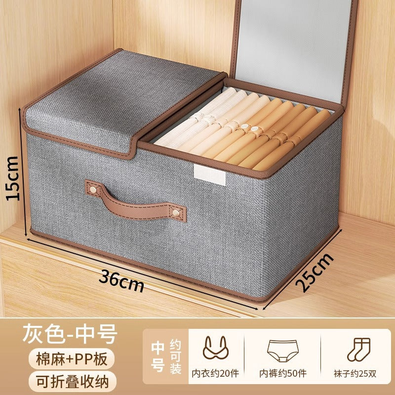 Clothes storage box Household wardrobe layered storage artifact with lid Clothes pants folding storage basket box