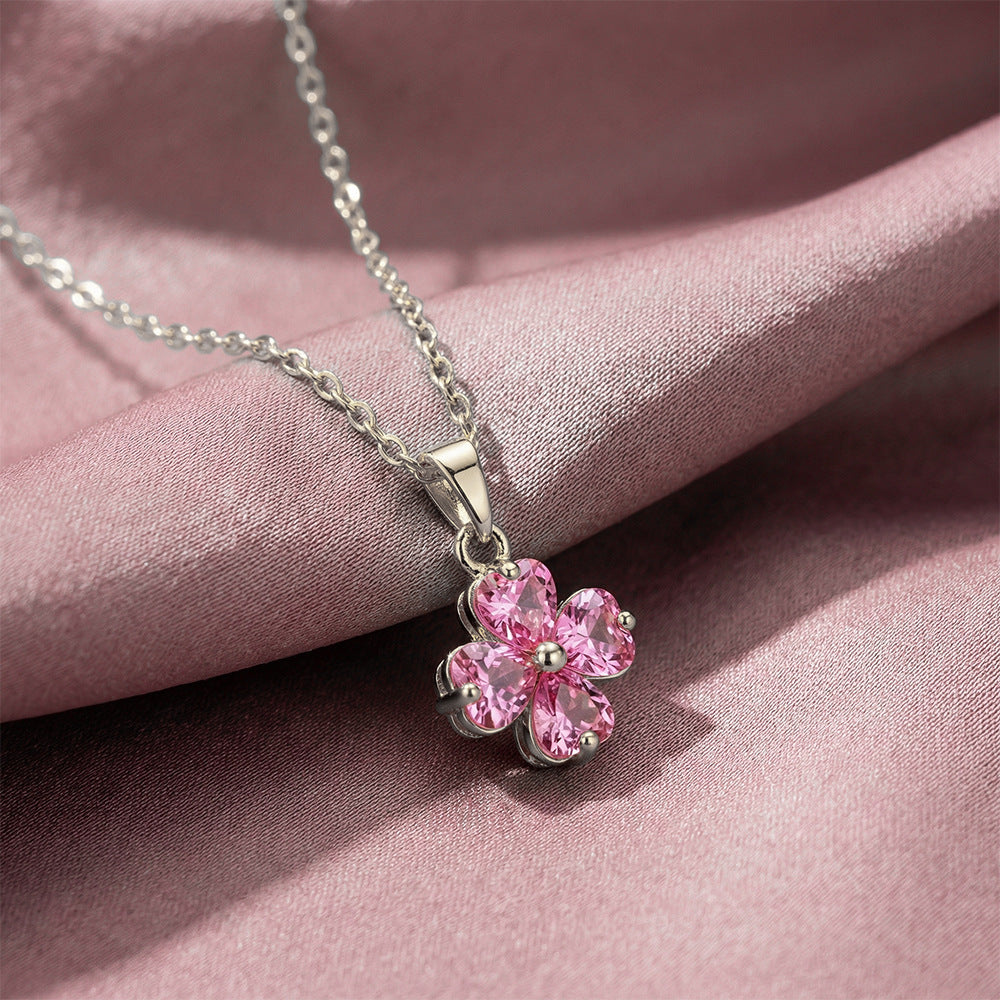 popular diamond-encrusted four-leaf clover necklace for women, accessible luxury fashion, versatile new style, non-fading clavicle chain earrings set