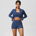 European and american solid color brushed fleece compression quick-dry yoga set - short length cloud-like outdoor running fitness activewear three-piece set