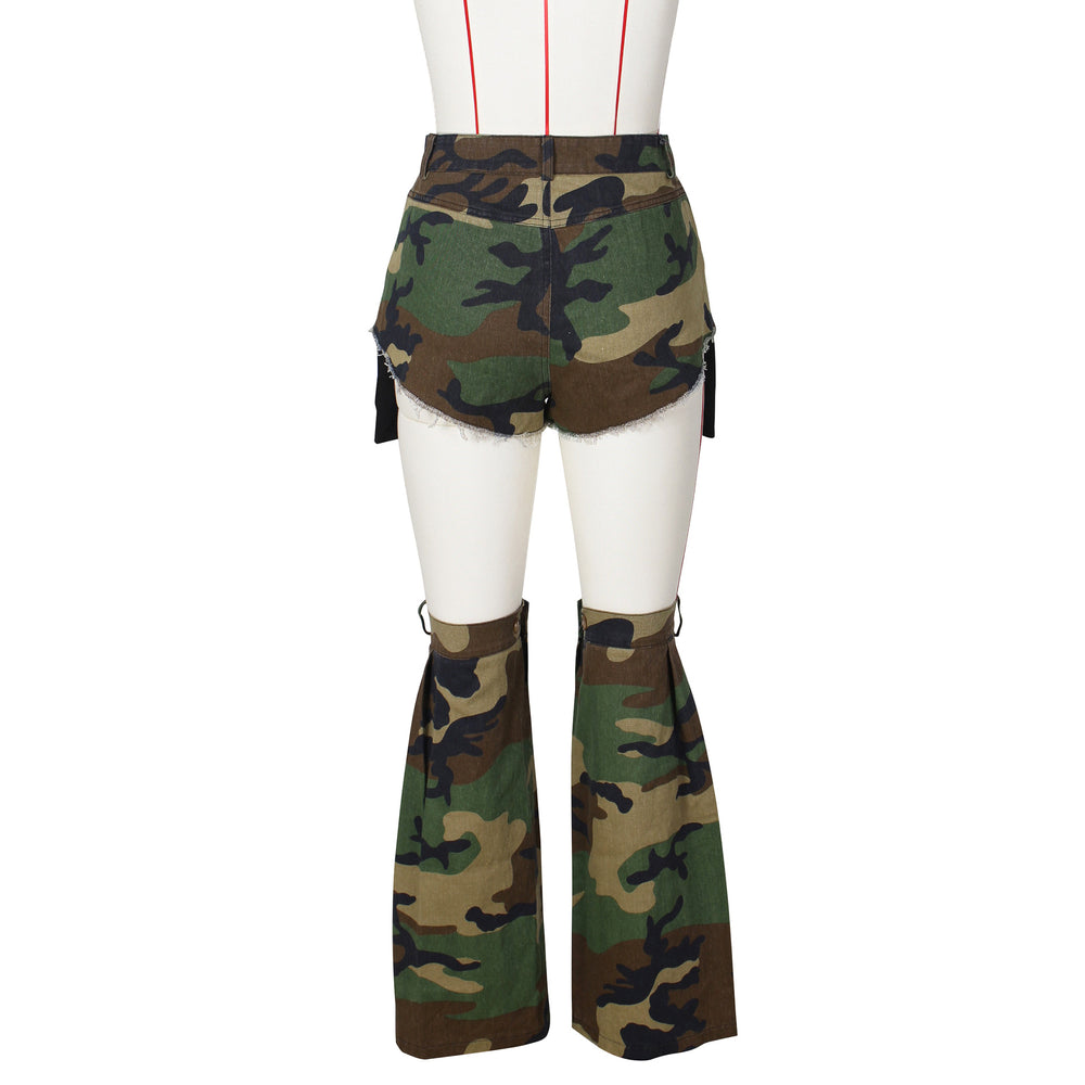 e-commerce european and american fashion ins sexy women's camouflage summer hot pants leg cover three-piece camouflage shorts