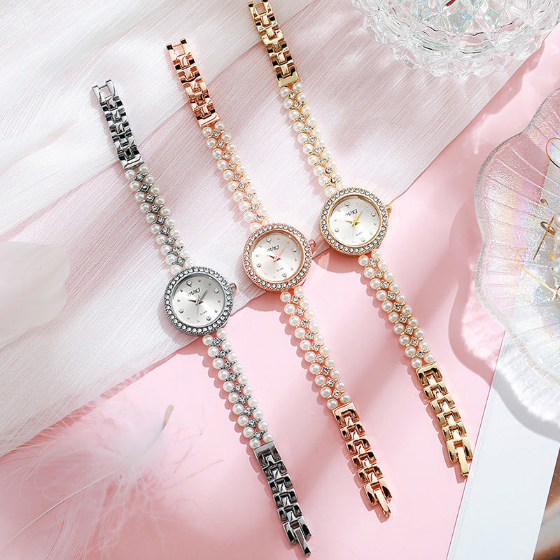 accessible luxury round water drop face pearl bracelet watch fashion handmade beaded gift elegant women's watch wholesale