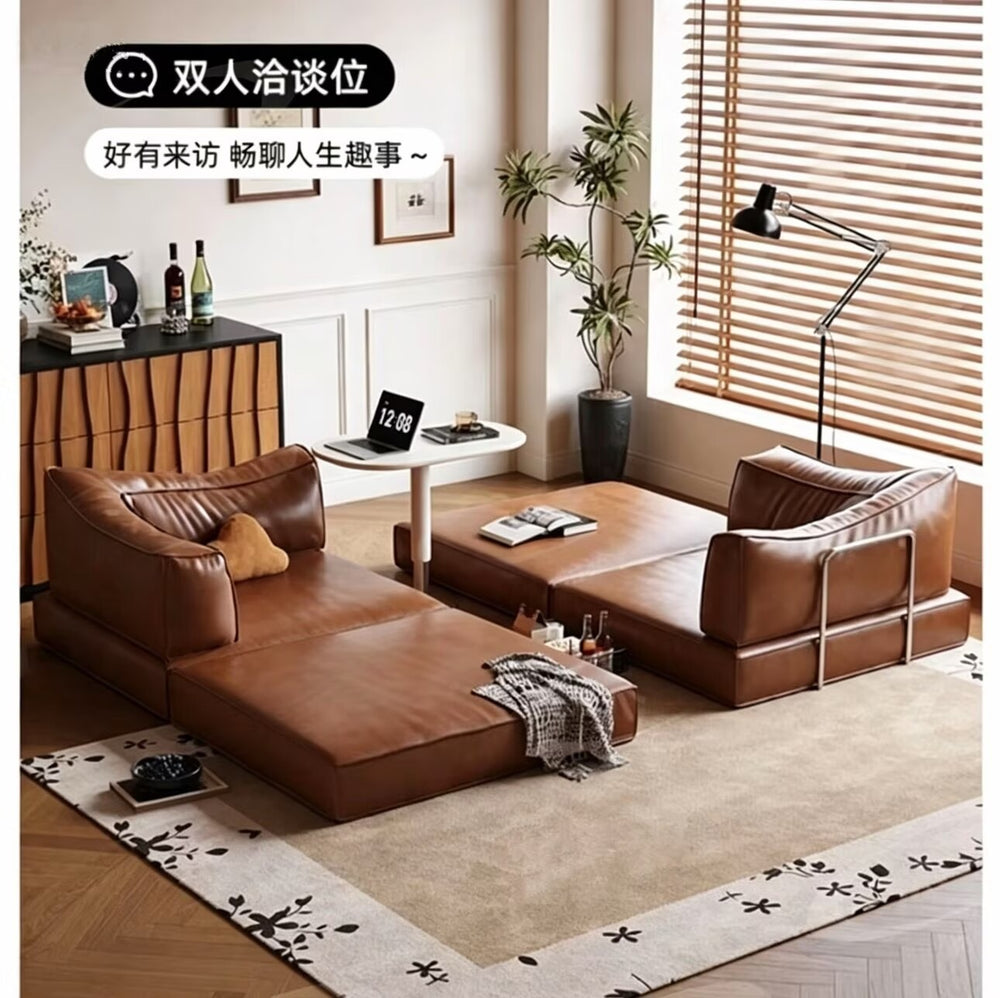 Cat claw leather sofa living room medieval style foldable dual-purpose compressed sofa bed for home small apartment module pudding sofa