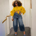 European and american style fake skirt jeans  cross-border women's clothing fashionstylishpatchwork high waist short skirt straight-legpants