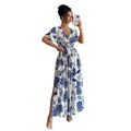 new european and american summer print v-neck maxi dress