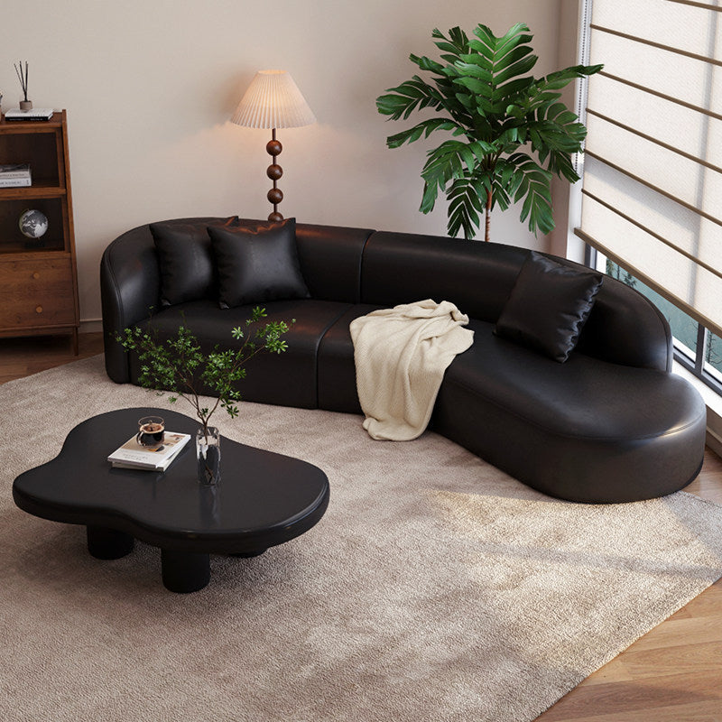 Nordic light luxury sofa - black retro living room home small apartment clothing store curved leather reception large sofa