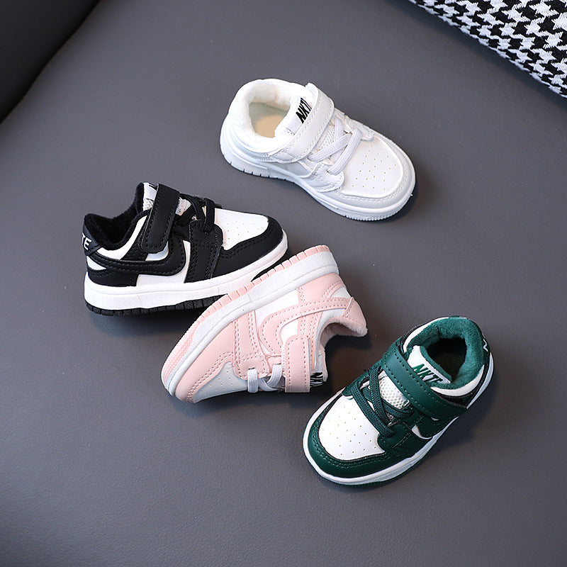 Kids' athletic shoes, boys' and girls' sneakers,  autumn/winter double-layer cotton shoes, korean style baby shoes, soft sole prewalker shoes