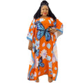 African batwing sleeve robe -  &  women's clothing - loose fit plus size printed chiffon dress