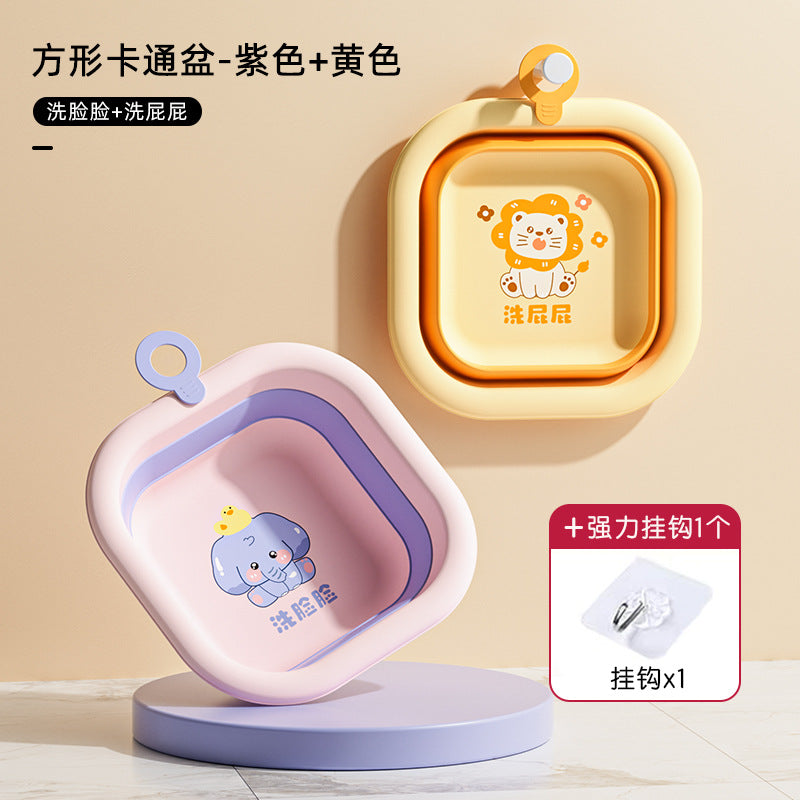 New arrivalkids cartoon square foldable washbasin baby portable washbasin dormitory for home small basin