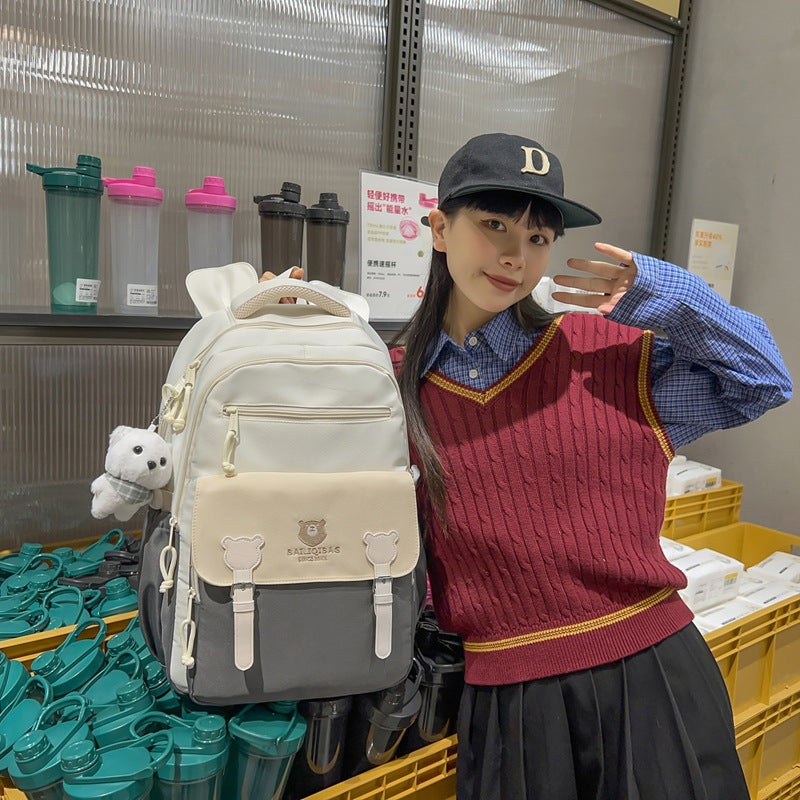 Trendy retro cute color block backpack - japanese style cartoon casual daypack - large capacity student schoolbag