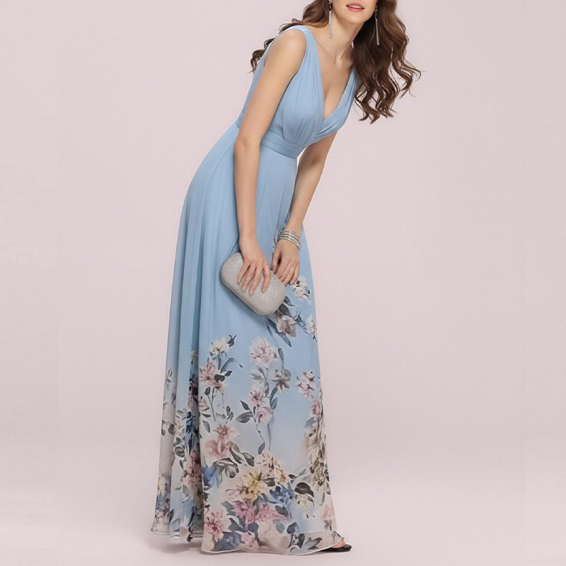 women's summer new arrivals:  cross-border fashion - elegant and chic printed v-neck bodycon maxi dress