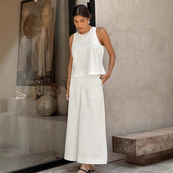 Independent Station Casual Vest Set Women's 2025 Summer Basic Loose Crew Neck Sleeveless Top Pants Two-piece Set