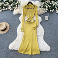 autumn new arrival: high-end chanel-inspired chic color block turn-down collar long sleeve slim-fit knitted dress for women