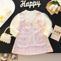 Girls' spring dress: sweet princess style with mesh, puff sleeves, round neck, bow detail, and chanel-inspired design