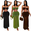 C7456 cross-border   fashion women's sexy bandeau sleeveless ruched mesh maxi dress new
