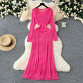 Korean style hollow-out crochet knit dress - women's slimming, long-sleeved dress with inner layer camisole two-piece set