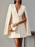 european and american  cross-border autumn commute double-breasted shawl cape solid color suit dress women's clothing