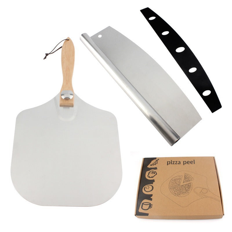 Cross-border aluminum wooden handle cooking shovel steak grilled shovel iron plate grilled shovel pizza shovel French tiramisu household