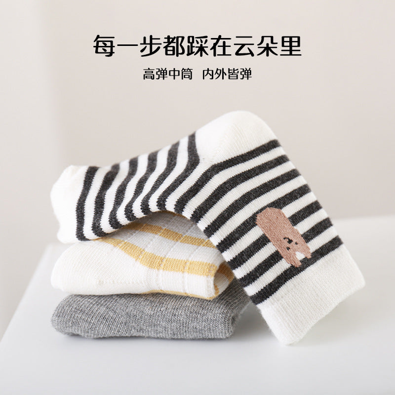 Babylon five-pair kids socks combed cotton breathable type a knee socks socks stripes boneless infant socks