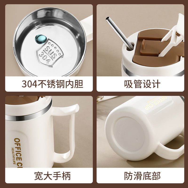 304 stainless steel mug with lid - stylish coffee cup for men and women, tea mug, dorm room water cup with straw and spoon