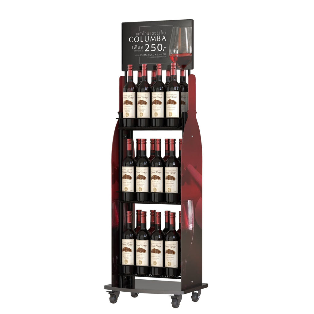 Laitu custom metal red wine display rack floor-to-ceiling with universal wheel wine display rack red wine Baijiu shelf