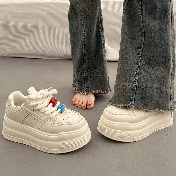 Women's white sneakers with hidden wedge heel - 2025 hot new spring/autumn style, premium thick sole platform, bestselling casual athletic shoes