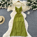 Goddess-style design: subtle twist knot cami dress - women's  summer collection - ruched waist, asymmetrical maxi dress