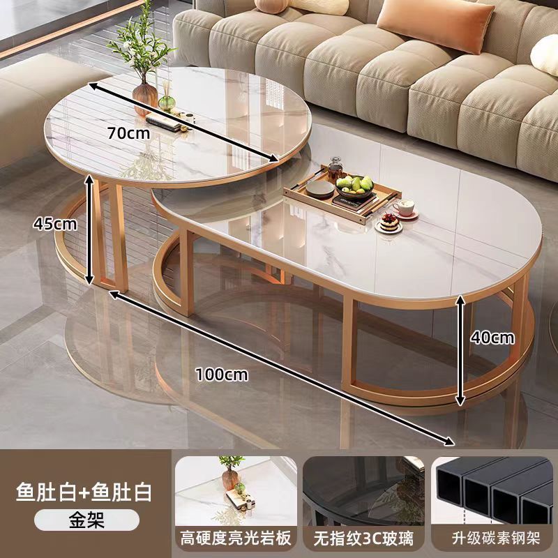 Rock slab coffee table living room for home small apartment 2025new arrivalaccessible luxuryclassy modern simple oval combination coffee table
