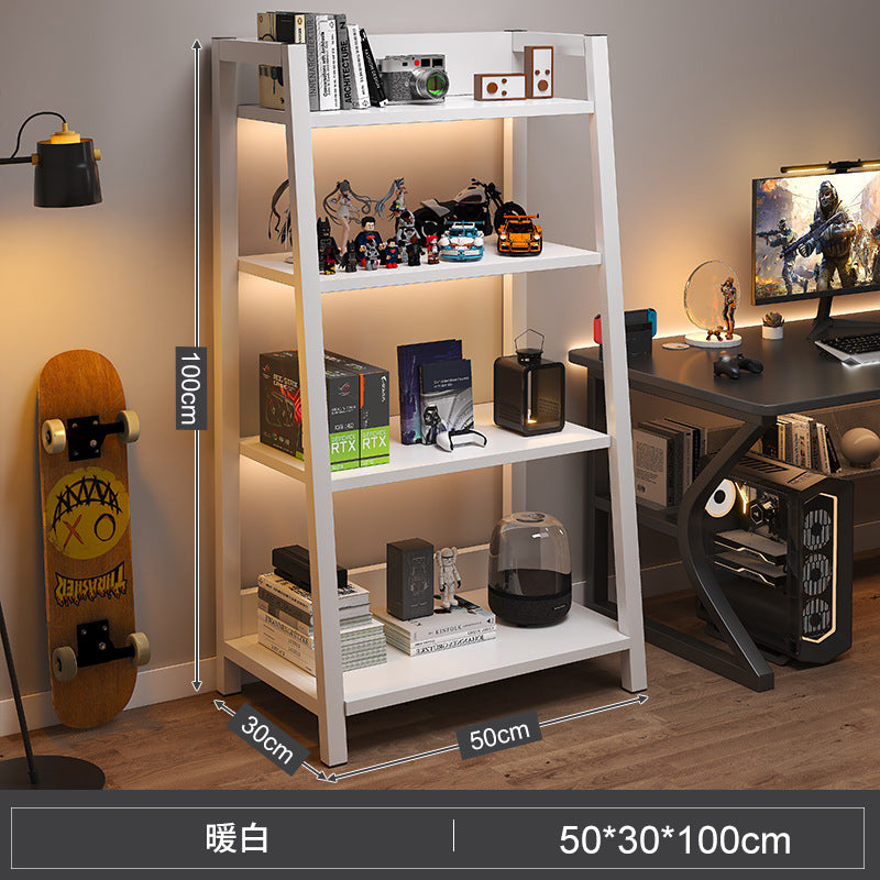 Shelf Floor-to-ceiling storage shelf Multi-layer bookshelf E-sports room Computer table Locker Wrought iron trapezoidal display shelf