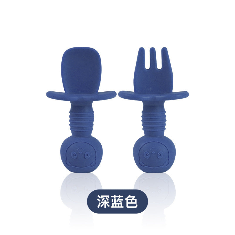 Food grade silicone fork and spoon baby learning to eat training licking spoon short handle silicone complementary food spoon mini baby soft spoon