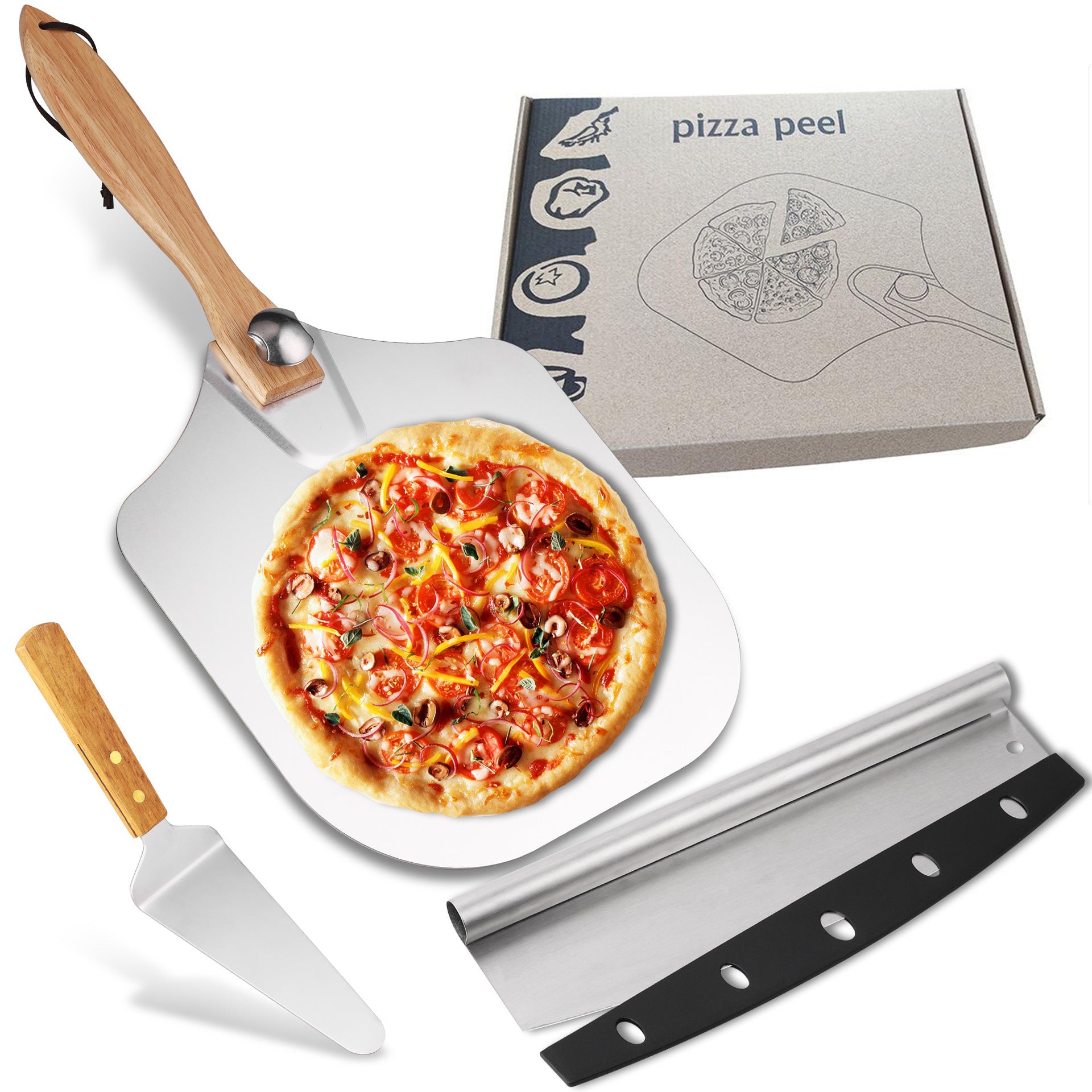 Cross-border aluminum wooden handle cooking shovel steak grilled shovel iron plate grilled shovel pizza shovel French tiramisu household