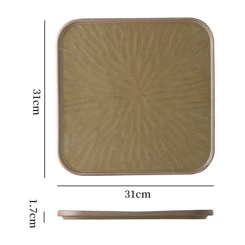 Vintage rustic ceramic steak plate - unique square plate with rim for home, restaurant, hotel, and dessert presentation