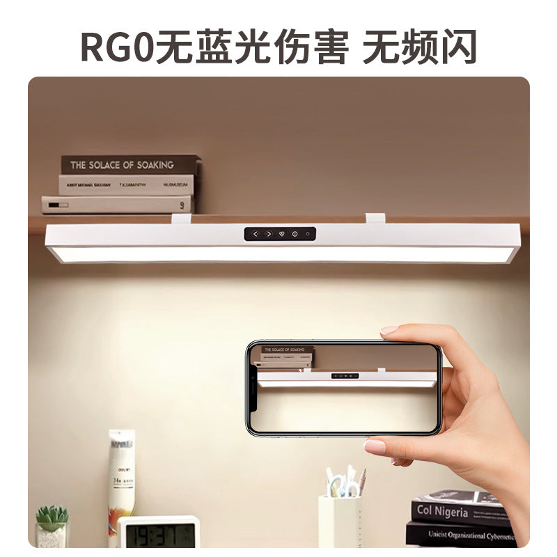 Wall-mounted led desk lamp - long strip, eye protection, full spectrum, ideal for studying, clip-on design for bookshelves and tables, flicker-free