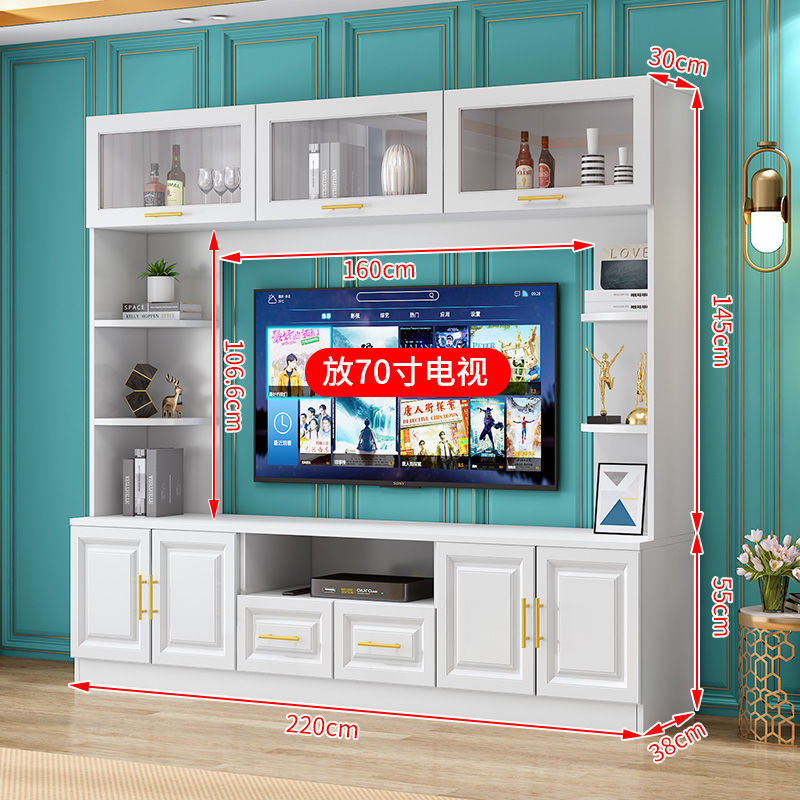 Solid wood tv stand - high capacity, large storage, stylish design - integrated living room light luxury background wall tv cabinet