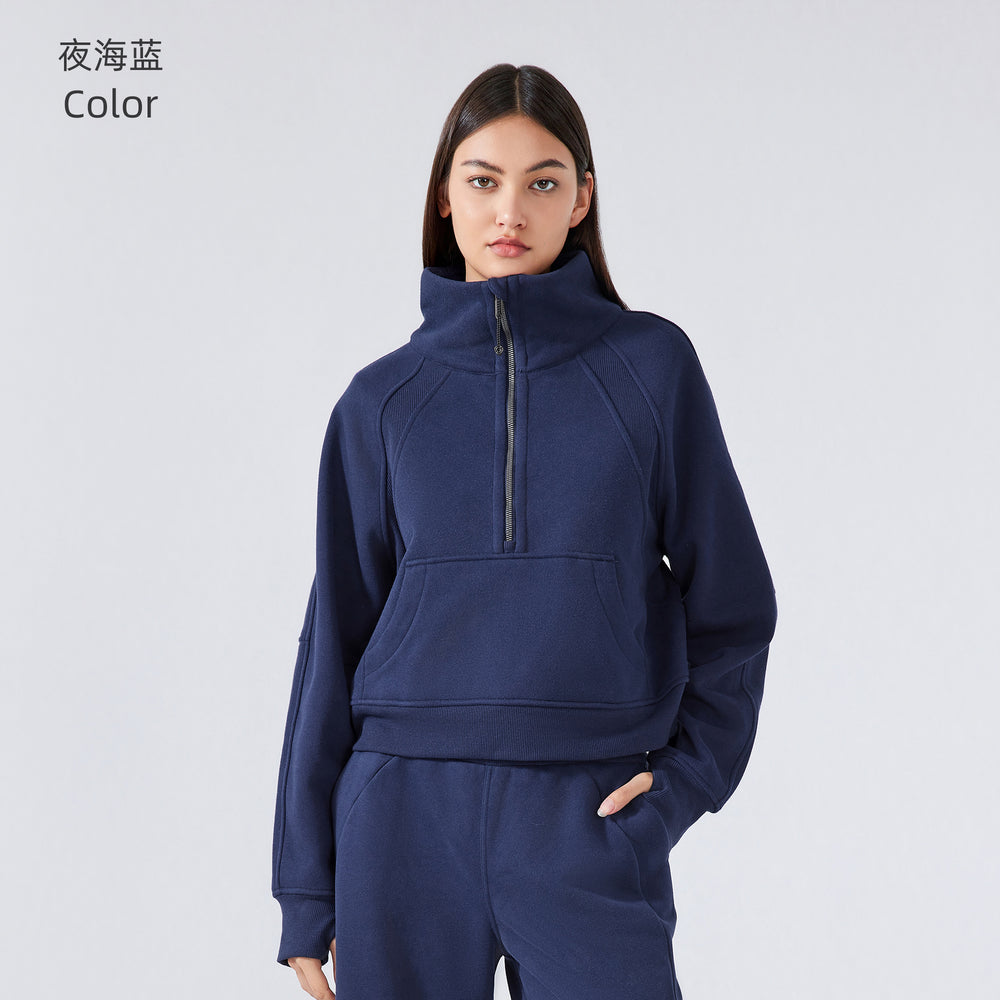 Half-zip high stand collar pullovertops women's fall and winternew arrivaloutwearheattech fleece thickened sports sweatshirtdaw150